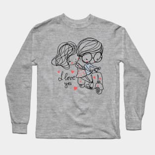 Boy & girl on bike with sign "I love you" Long Sleeve T-Shirt